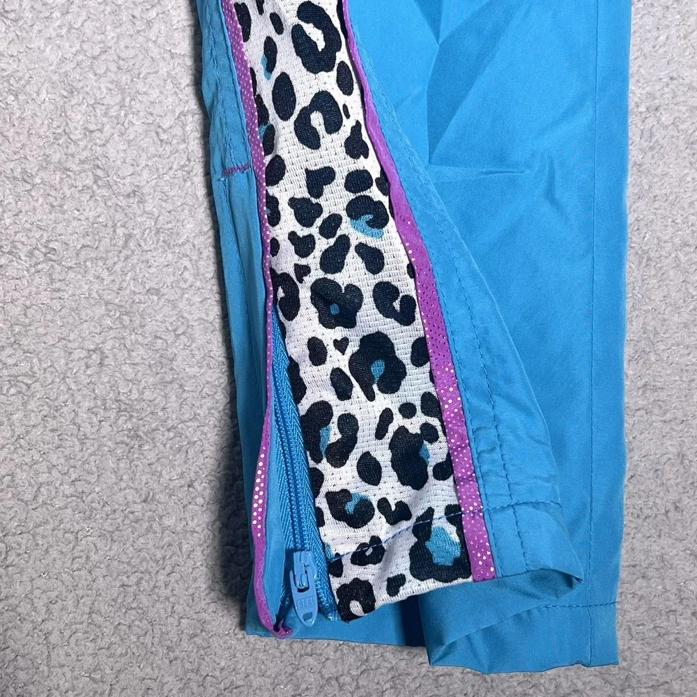 Justice Girls Blue Athletic Track Pants Purple Trim Leopard Print‎ Size 7 NWT
